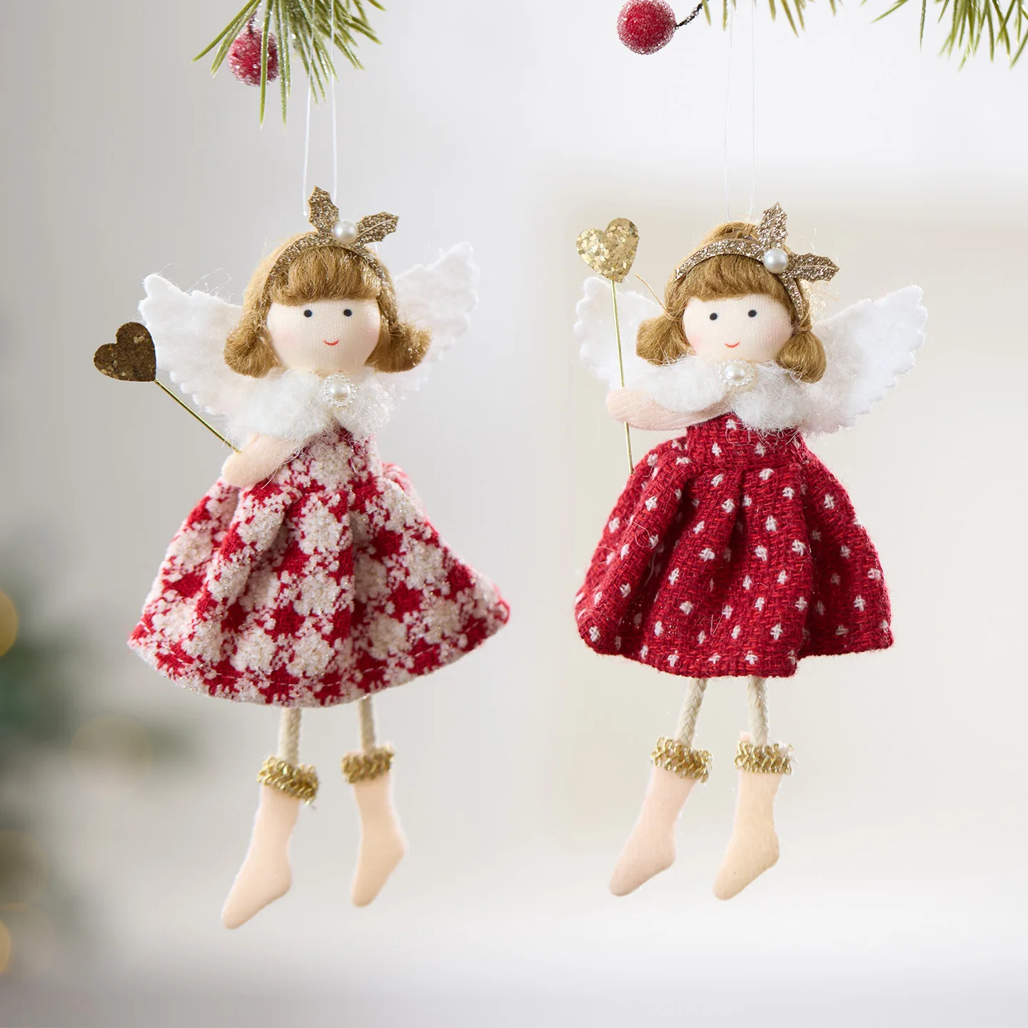 

2Pcs New Ins Lovely Exquisite Little Angel Girl Red Dress Pendant Christmas Tree Hanging Decorations Christmas Ornament