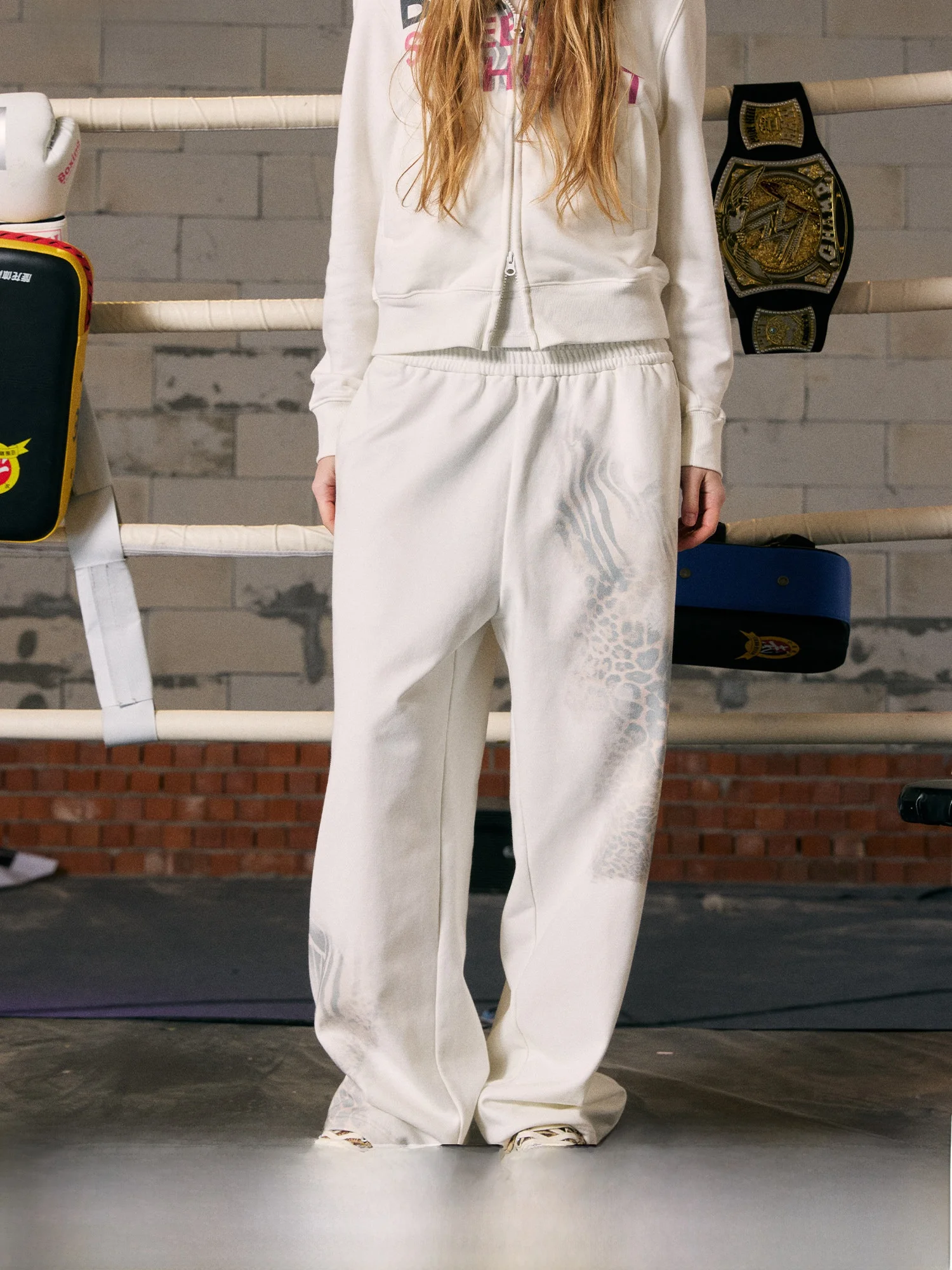 

Loose Leopard Print Straight Leg Pants Zebra Pattern Casual Lazy Feel Sweatpants DONSMOKE mid Waist Cotton Blend Trousers
