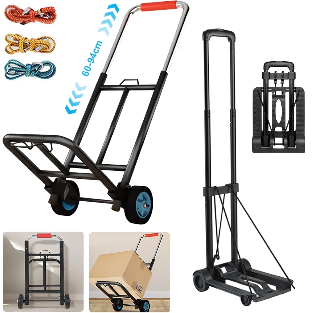 Carro de equipaje plegable con ruedas, carretilla de mano retráctil con cuerdas de sujeción, remolque doméstico, carrito de compras portátil, carro de supermercado.