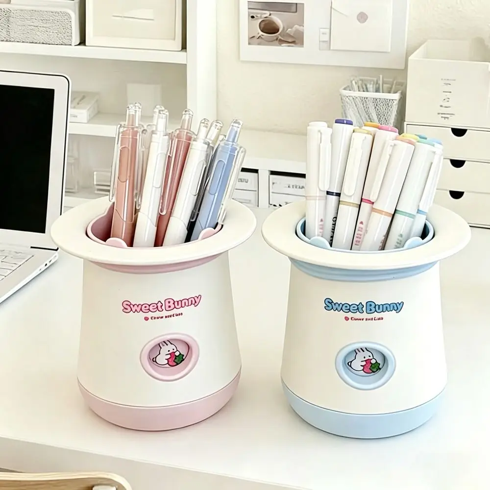 Kawaii Bunny Shape Pen Holder Large Capacity Multi-functional Desk Organizer Makeup Brush Holder Stationery Cosmetics