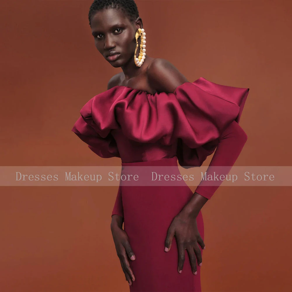 Afrincan Evening Dresses Long Off the Shoudler Sheath/Column Gown for Women Sleeves Ankle Length Simple Party Dress