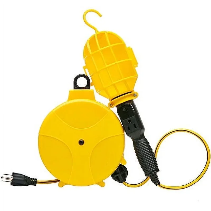 

Yellow Retractable Cord Reel with Handheld Work Lights