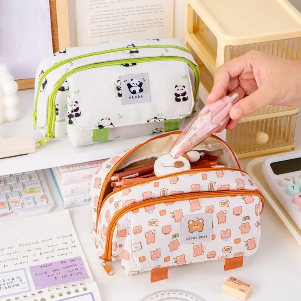 Durable Cute Pen Case Animal Large Capacity Stationery Storage Bag Multiple Pockets Polyester Fiber Pen Organizer Pouch Girl