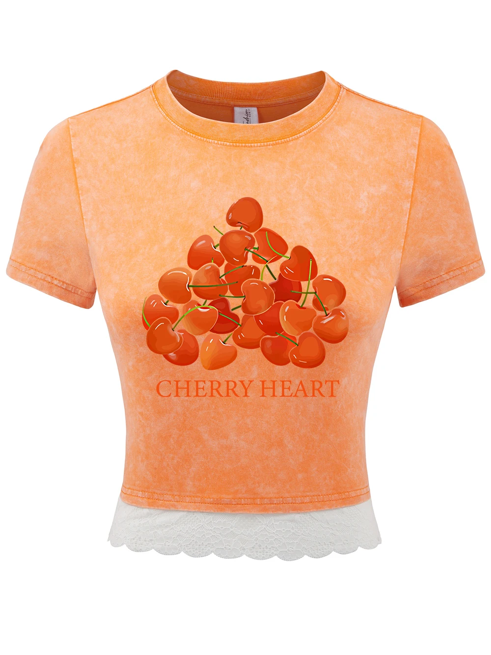 Verse Kersen Hart Patroon Print Katoen Crop Tees Vrouwen Zomer Kant Zoom Gewassen T-shirts Regular Fit Verontruste Tops Sexy Kleding