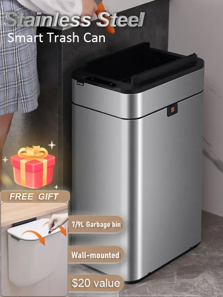 

Smart Trash Can Stainless Steel Automatic Sensor Kitchen Garbage Bin Large Capacity Food Waste Baskets Bathroom Wastebasket