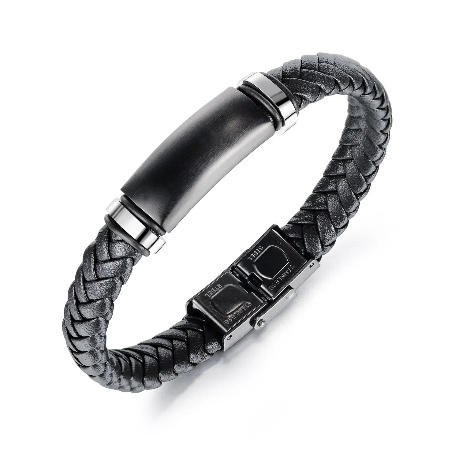 Pulsera de cuentas PPW1 de cuero trenzado multicapa para hombres, brazalete magnético de acero inoxidable, regalo de joyería