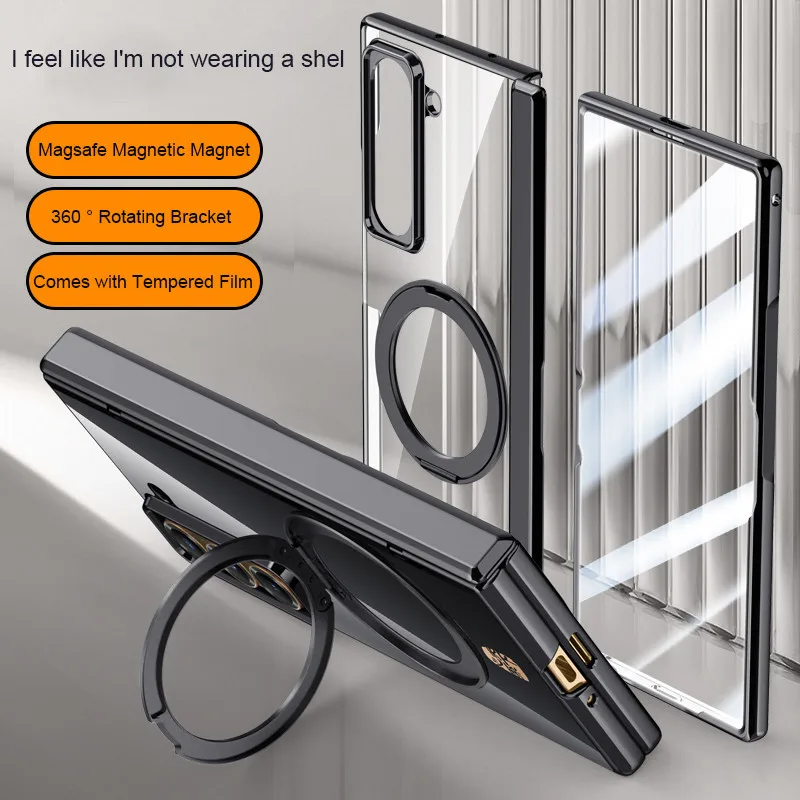 

Case For Samsung Galaxy Z Fold SE Special W25 Fold 6 Slim 5G Electroplated Magnetic Bracket Fold Hinge Cover With Tempered Film