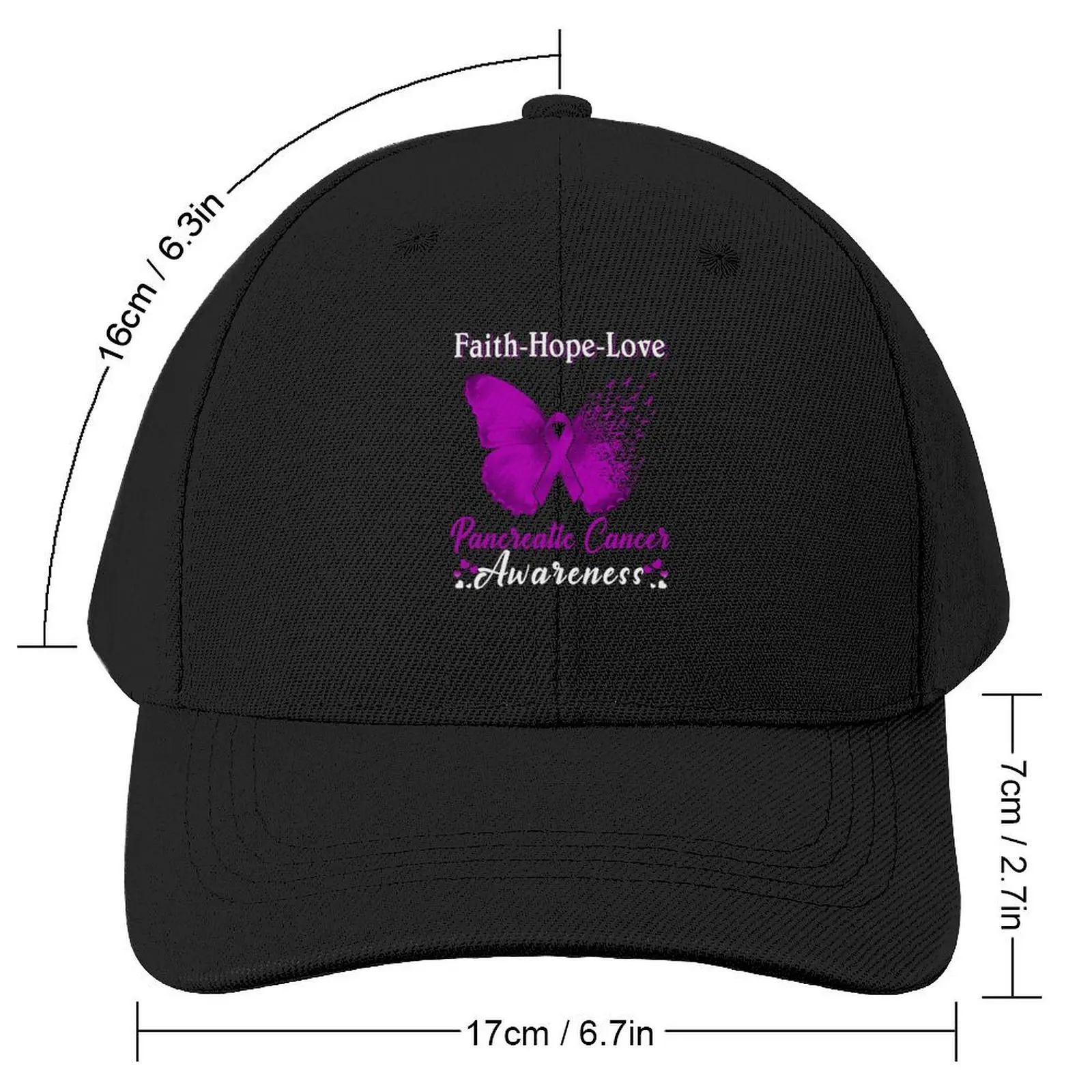 Faith Hope Love Butterfly Pancreatic Cancer Awareness Baseball Cap Rugby Ball Cap Wild Ball Hat Custom Cap Caps For Men Women's