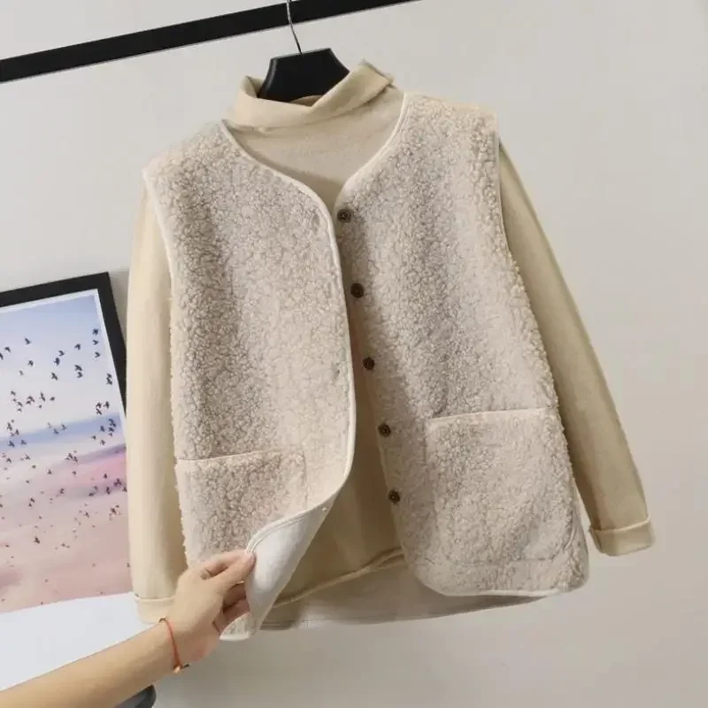 Nuova primavera autunno donna gilet con bottoni capelli di agnello inverno termico caldo gilet in pile spesso giacca senza maniche cappotti da donna