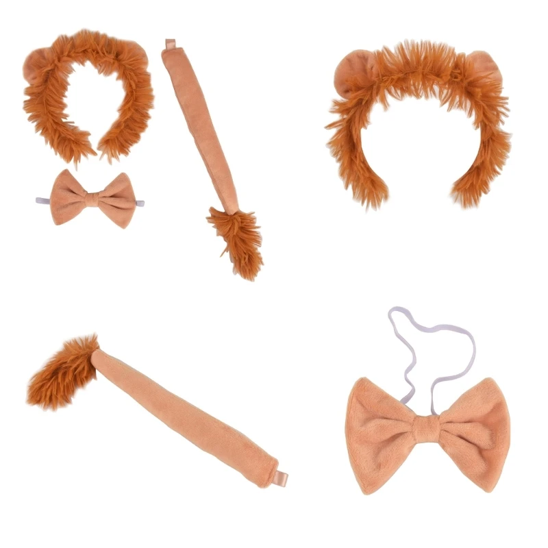 

Lion Costume Set Lion Ears Headband Tail Bowtie Halloween Costumes Cosplay Party Children Day Stage Performances Props H9ED