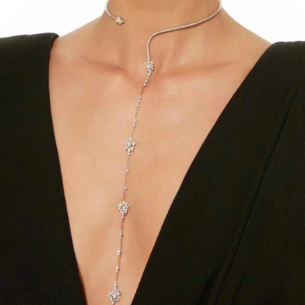 

New Body Jewelry for Women Luxury Metal Snow Zircon Necklace Bridal Wedding Dress Jewelry Fashion Accessory