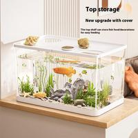 HUA PET New Transparent Mini Fish Tank Aquarium Drop Resistant Hydroponic With Lid Ecological Desktop Home Lazy Tank Turtle Tank