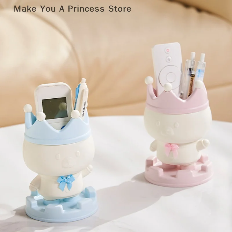 Crown Piglet Cosmetic Brush Storage Box Desktop Makeup Brushes Holder Large Capacity Eyebrow Pencil Cosmetics Tools Organizer