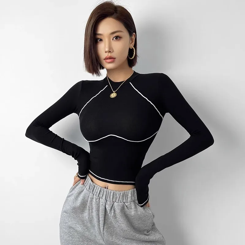 

2024 High Elasticity Long Sleeve Solid Sports Tight Tops Yoga Fitness Women Quick Drying Gym T Shirts Jogging Leisure Commuting