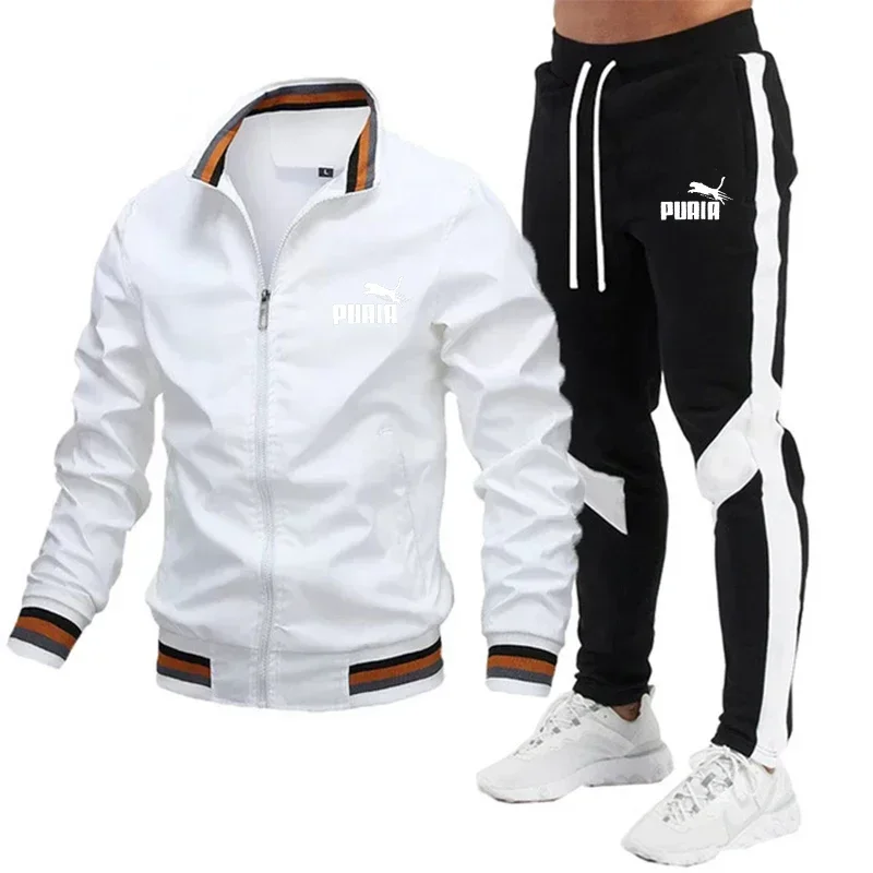 Combinaison de sport 2 pièces pour homme, veste et pantalon de protection avec cordon de serrage, course sportive, printemps et automne