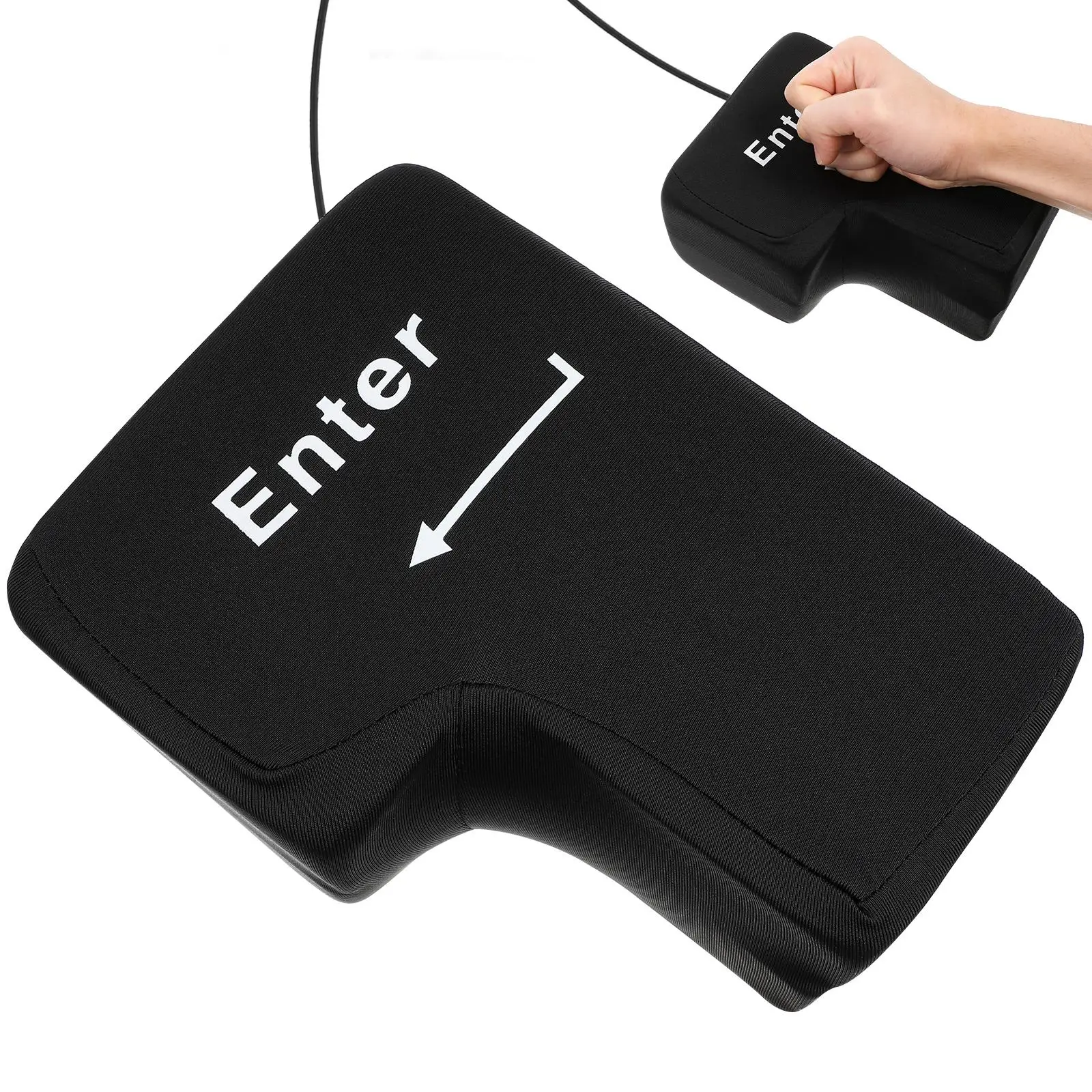 Big Enter Key Throw Pillow with USB Office Stress Relief Tool Noon Break Nap Desktop Pillows Vent Toy (Black)