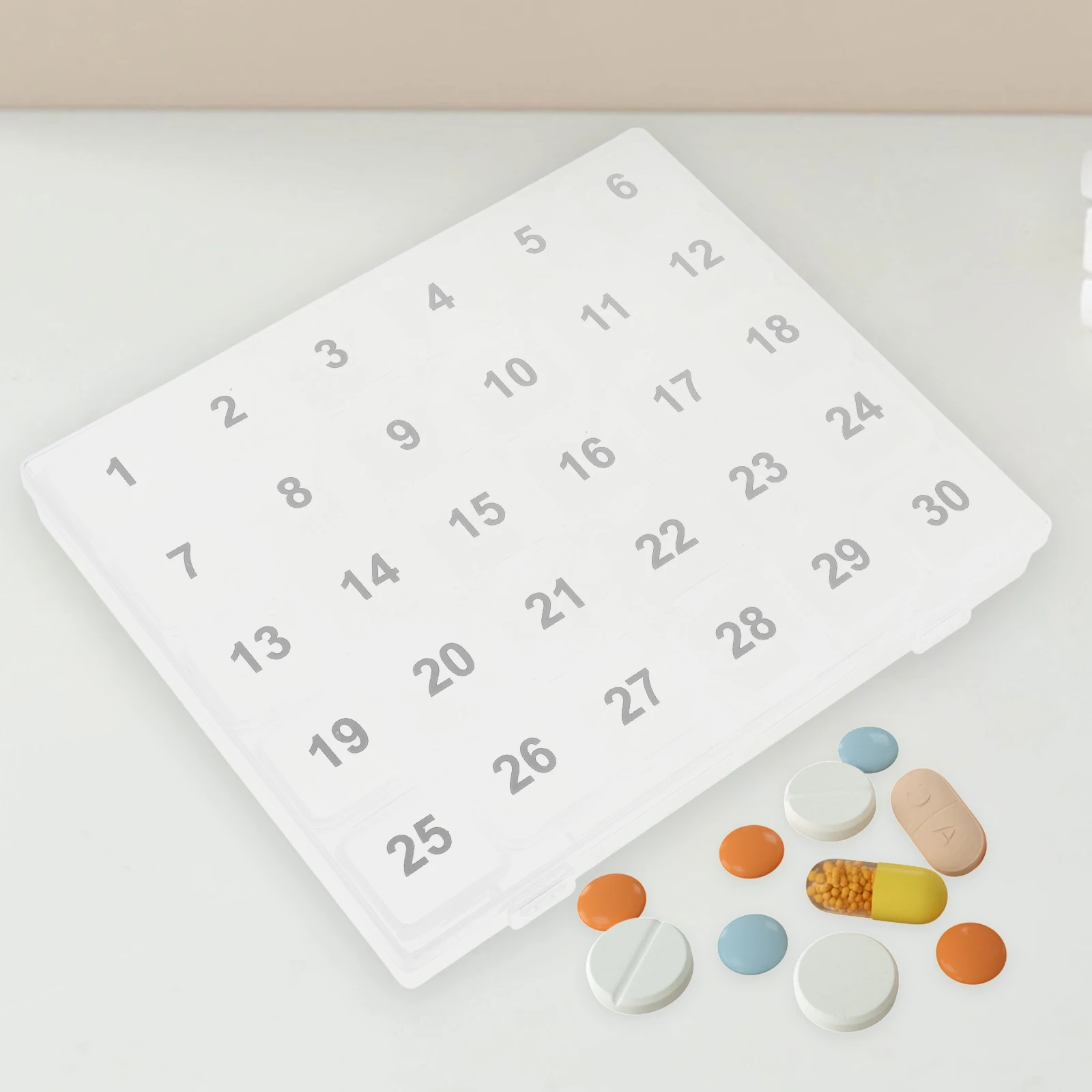 

30 Day Pill Organizer Monthly Medicine Box 3X3cm Large Compartments Transparent PP Material Waterproof Portable Storage Solution