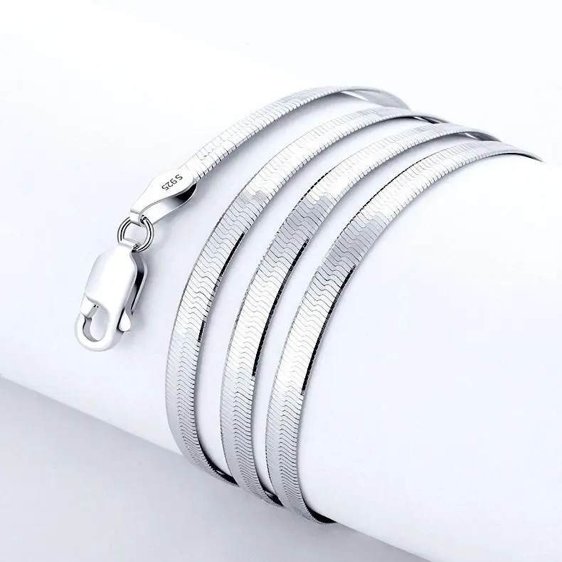 Luxury 925 Sterling Silver Fine 4MM Blade Flat Snake Chain Necklace For Men'S Women Fashion Wedding Party Jewelry Christmas Gift