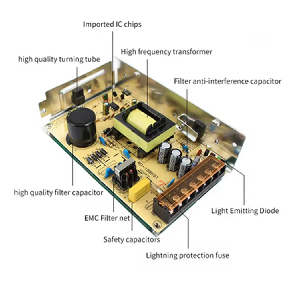 

Трансформатор источника питания светодиода 5 10A 20A 50A Светодиодный драйвер Импульсный источник питания переменного тока 110 В 220 В постоянного тока 12 В 24 В CCTV Светодиодная лента Импульсный источник питания