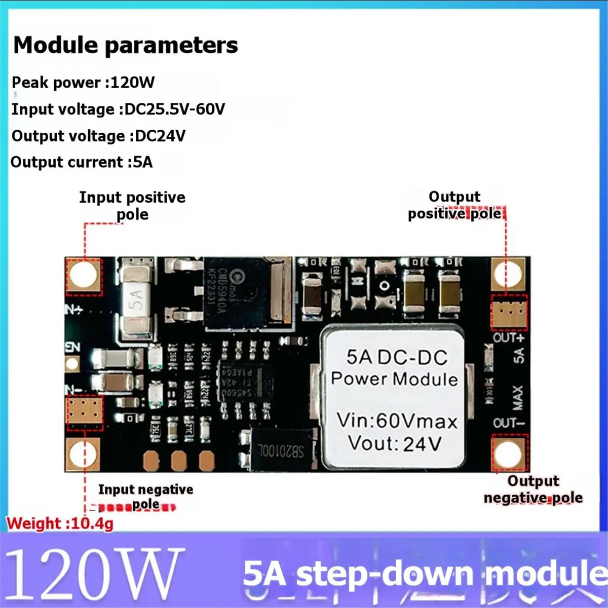 5A DC-DC Step-Down Module Power Converter Low Ripple High Efficiency for Drones Industrial Control DC25.5-60V to 24V