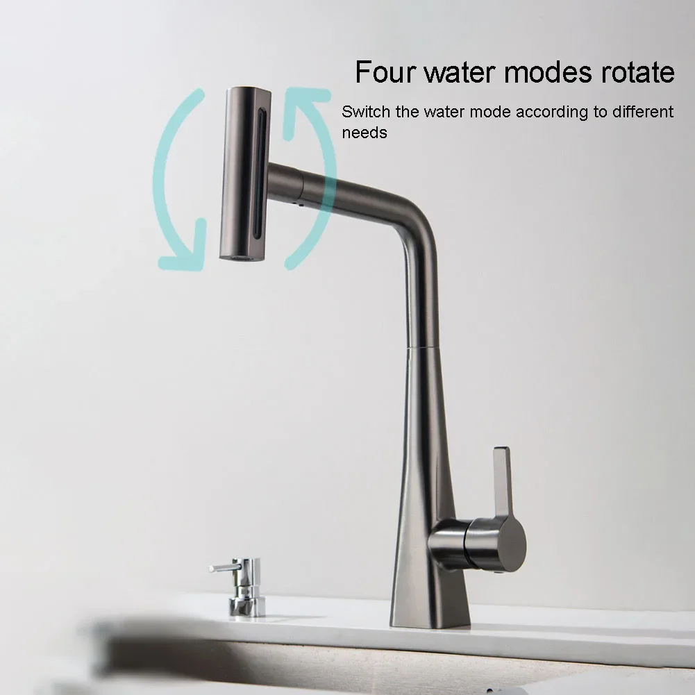 4 Modes Pull-Out Kitchen Faucet Rainfall Waterfall Basin Faucet For Kitchen Sink Tap For Sink 180 Degree Rotation Bubbler