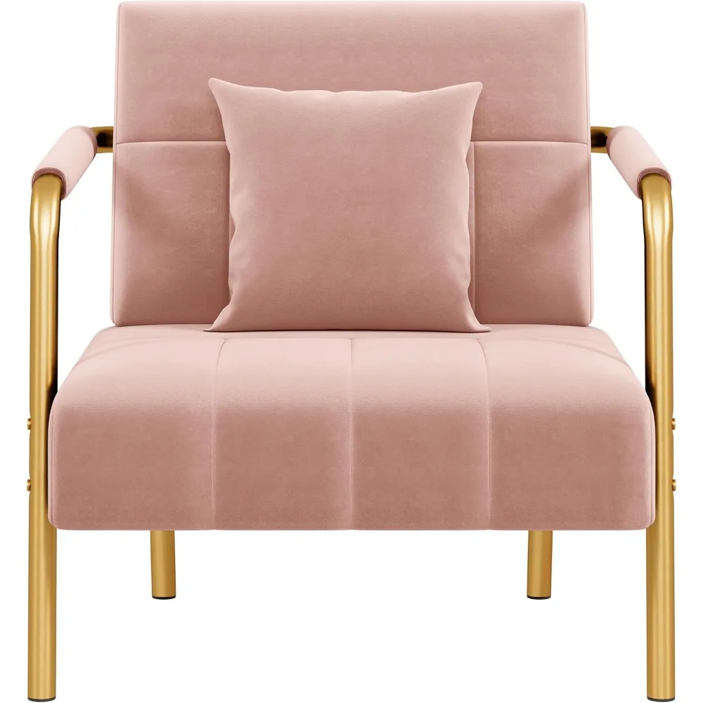 

30 W Accent Chair Velvet Oversized Armchair Living Room Chair with Golden Frame & Cozy Pillow for Living Room, Bedroom