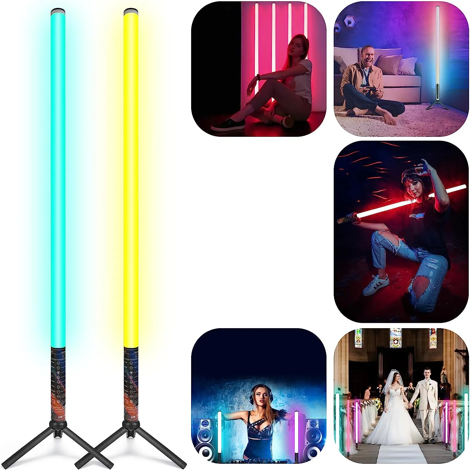 Barra de luz de tubo, batería de vídeo LED, iluminación portátil para fotografía de DJ, 2,8 pies, 2 piezas, lámpara de pie, lámpara de ambiente para juegos