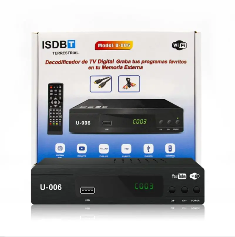 New ISDB-T HD Digital Decoder Terrestrial ISDBT TV Receiver VHF/UHF Receptor 1080P H.264 MPEG-4  For Chile Brazil Youtube TV Box