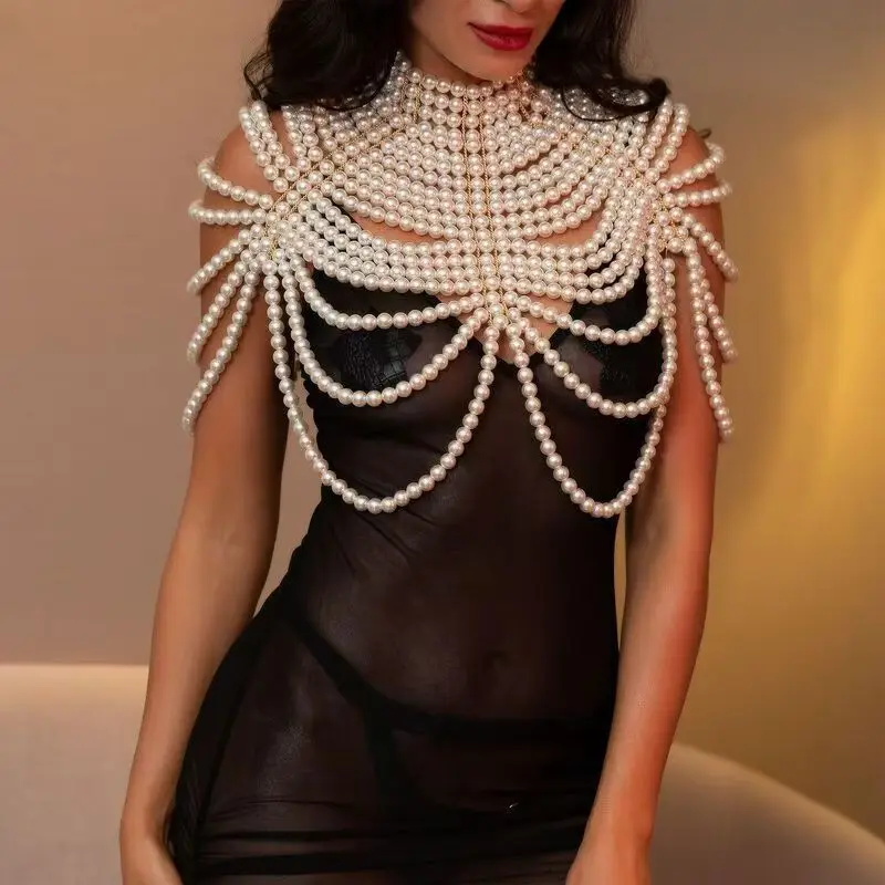 

Vintage Hollow Out Body Chains Sexy Mesh Draped Collar Layered Statement Shoulder Necklaces Party Banquet Prom Jewelry