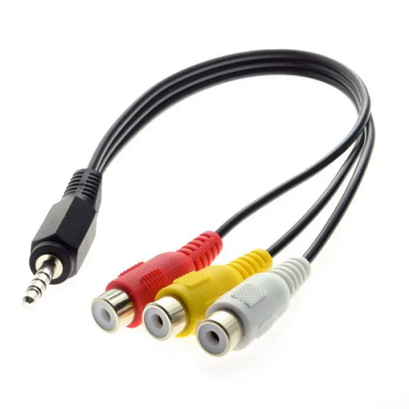 3.5mm to 3RCA AV Audio Video Cable 4 Pole Lotus Head Short Line for MP4 MP5 Output Adapter Rotating Connector