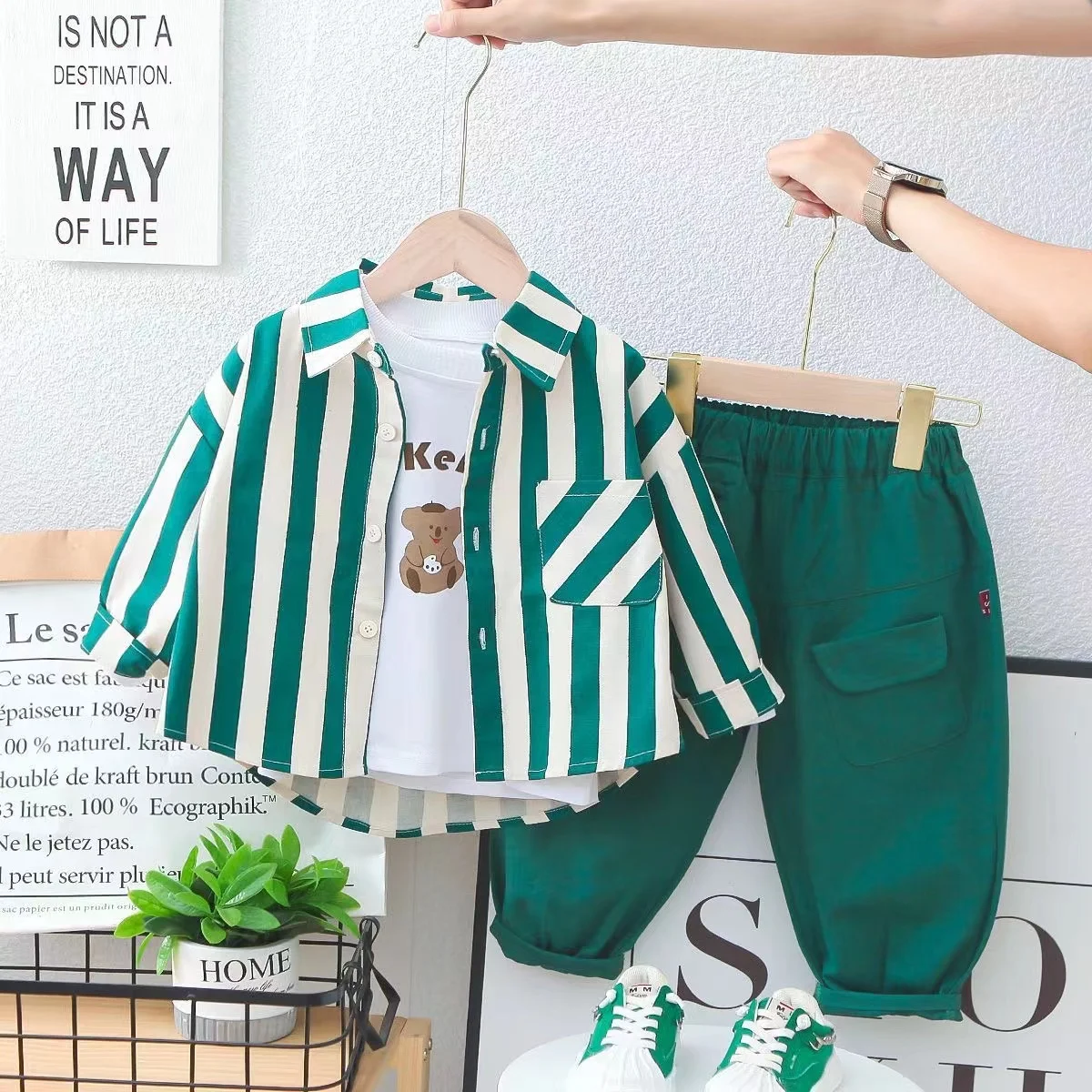 New Spring Autumn Baby Clothes Suit Children Boys Striped Shirt T-Shirt Pants 3 Pcs/Sets Toddler Casual Costume Kids Tracksuits