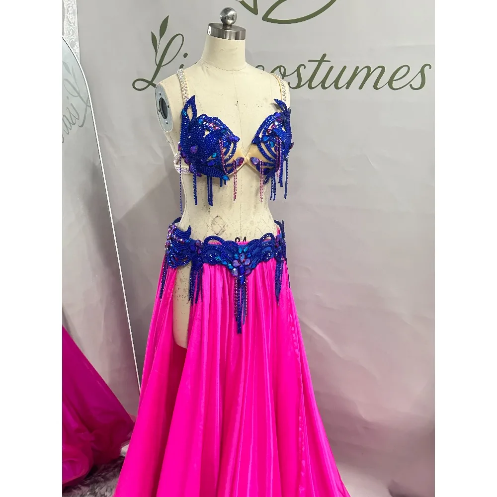 BellyDance Suit Embroidery Diamond Bra Split Fishtail Skirt Performance Set Custom Adult Child Competition Clothing Accessories