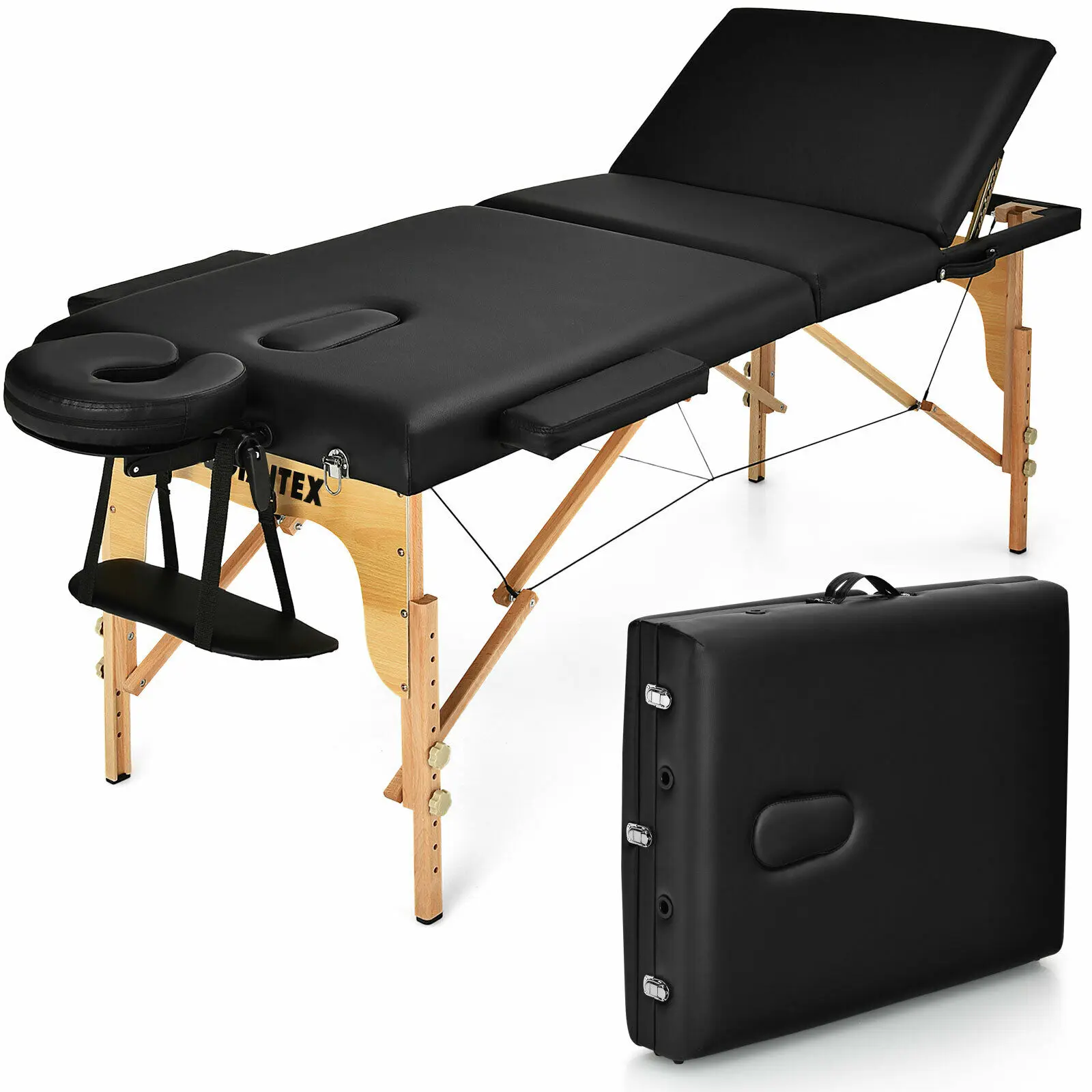 Giantex-Mesa de massagem portátil com estojo, cama de spa ajustável, 3 vezes, 84 "L, preto