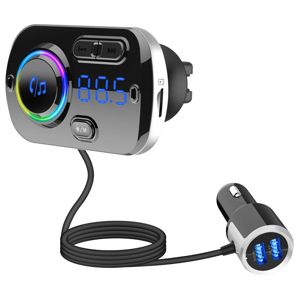 

BC49BQ QC3.0 fast charging car Bluetooth MP3 hands-free player car FM transmitter ambient light display Navigation voice prompt