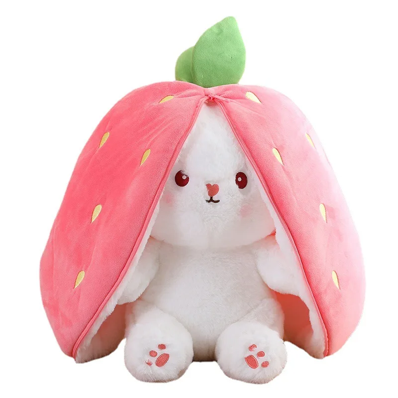 New strawberry rabbit strawberry turned rabbit small fruit plush toy carrot pillow little white rabbit doll