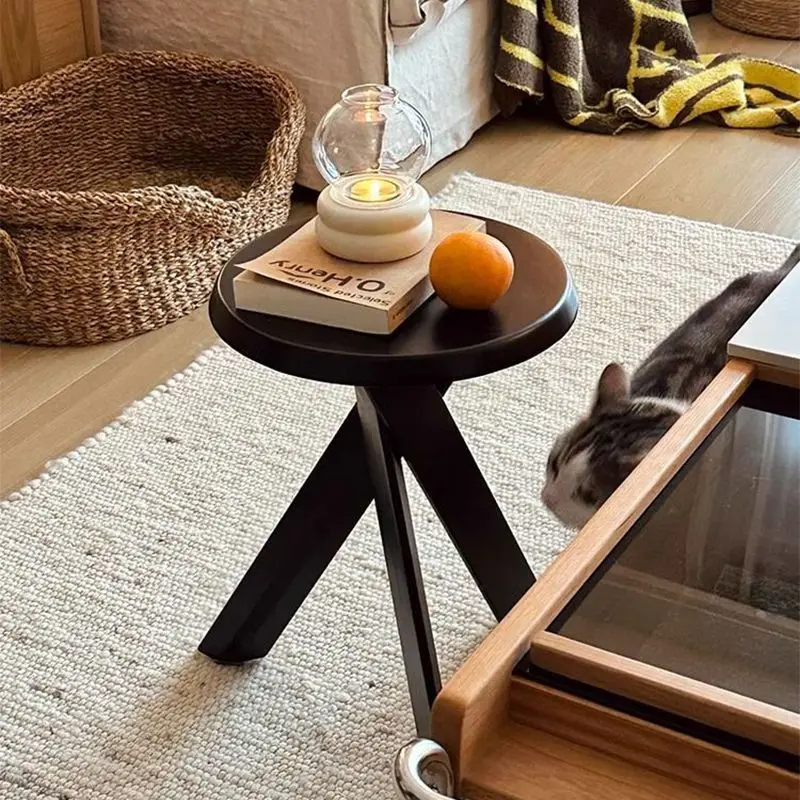 

Vintage solid wood sofa edge few Nordic wabi style living room small coffee table Japanese bedsidetable round stool rack corner