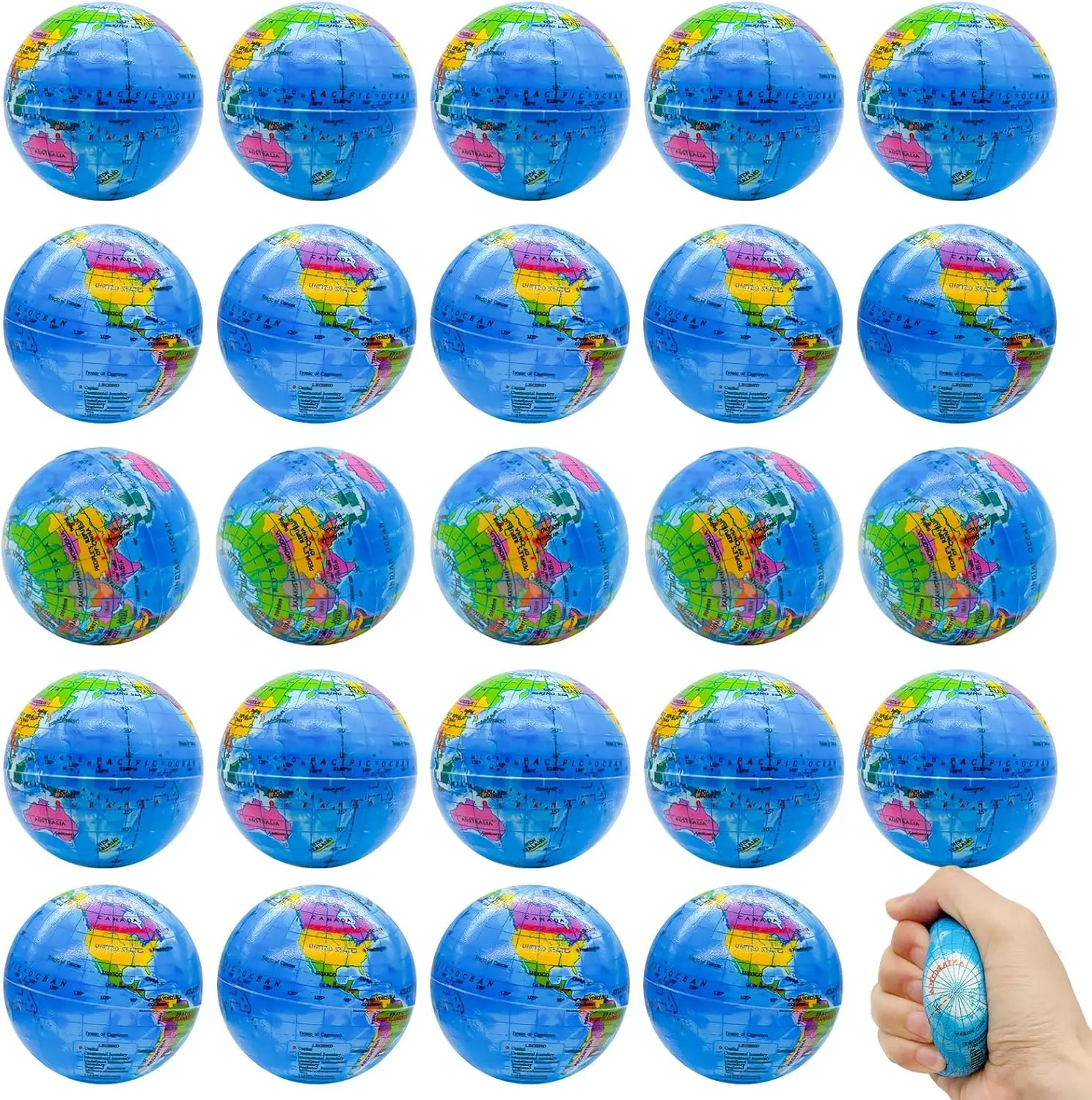 

30PCS Globe Stress Balls, 2.5Inch Earth Bouncy Balls, Foam Squeeze Toys for Kids Adults, Party Favors