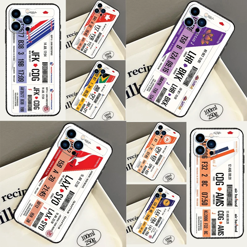 Authentic Airline Boarding Pass Phone Case For iPhone 14 11 12 13 15 16 Pro Max Mini X XR XS MAX Plus Silicone Cover Case