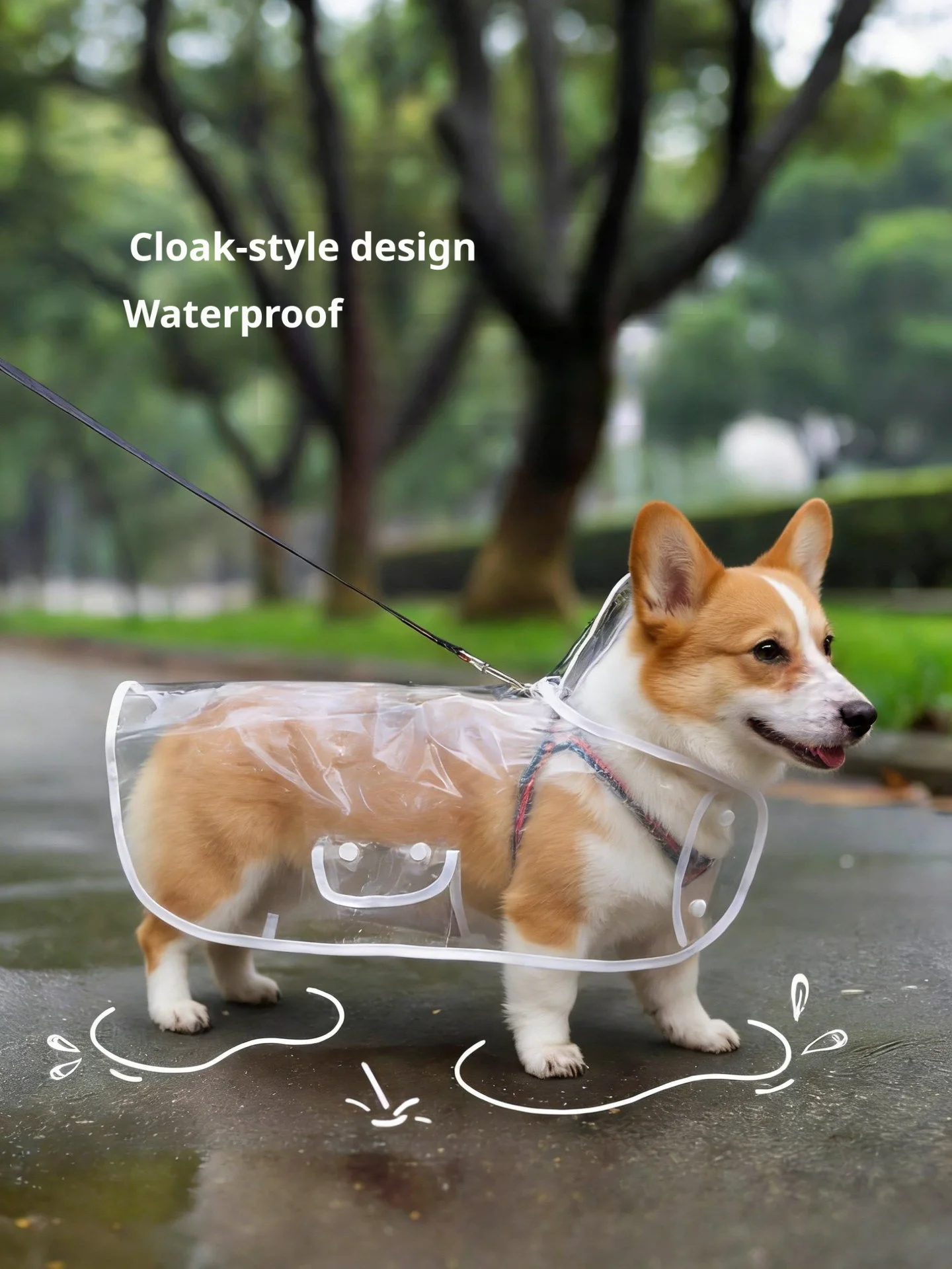 Easy Wear Dog Raincoat Transparent Poncho, Waterproof Pet Cape with Snap Buttons & Elastic Band, Adjustable Hooded Rain Suit