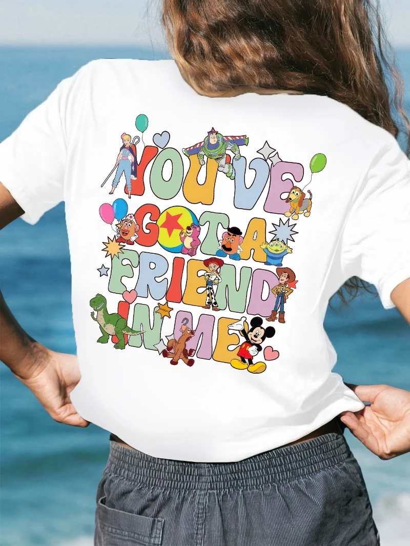 تي شيرت عصري ديزني الرسوم المتحركة فيلم القلعة الكرتون لطيف قصة لعبة شخصية طباعة الصيف القطن الخالص مريحة فضفاضة