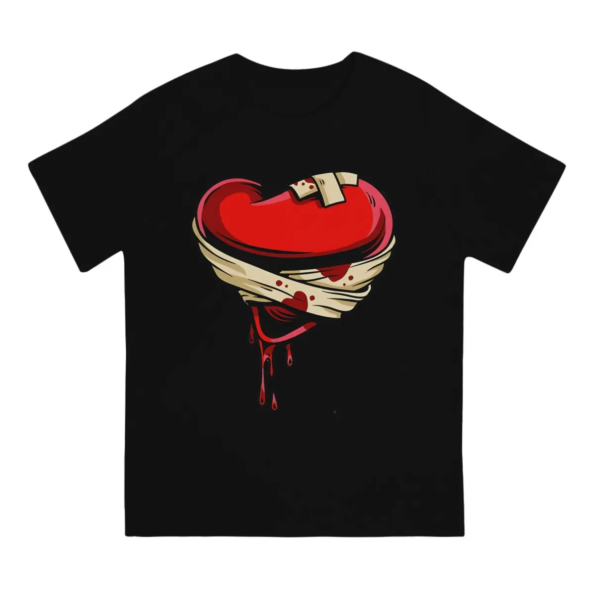 Broken  Bleeding Bandaged Casual TShirt Wounded Heart Creative Streetwear Leisure T Shirt Male Tee Unique Gift Idea