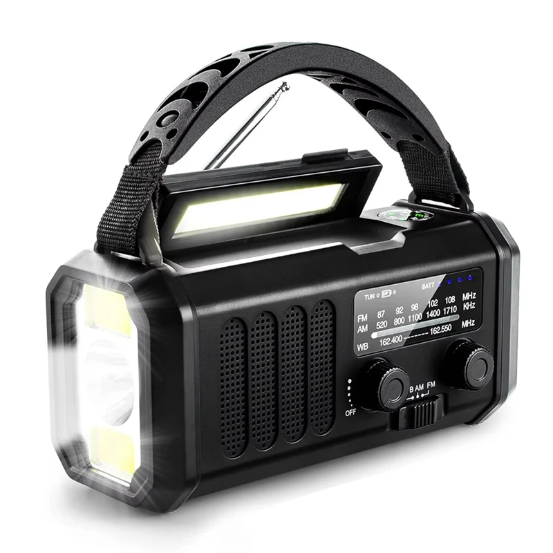 Notfall-Wetterradio FM/AM/WB, tragbares Handkurbelradio, Taschenlampe, solarbetrieben, 10.000 mAh für Outdoor-Camping