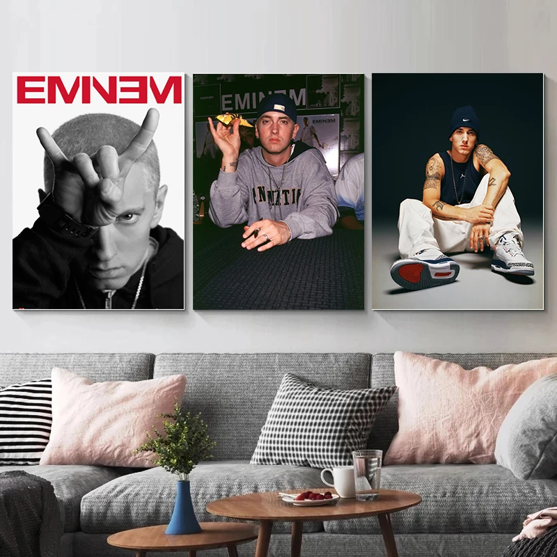 Retro Hip Hop Rapper Singer Eminem Portrait Music Poster and HD Printed Canvas Painting Wall Art Pictures Home Decor Gift