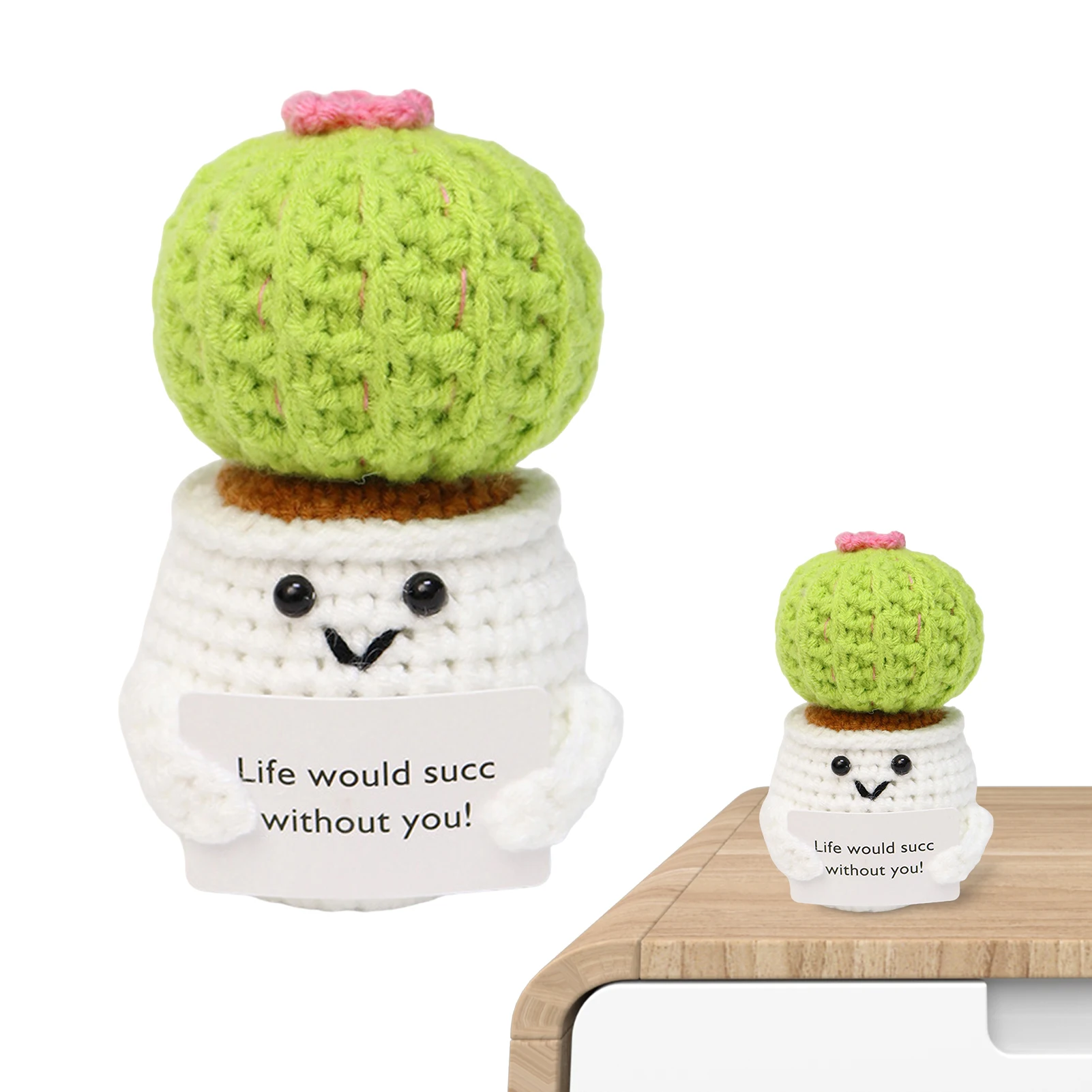 Gifts For Adults Kids Positive Life Handmade Knitted Crochet Cactus Toy With Encouraging Card Cute Funny Friends Desktop Decor