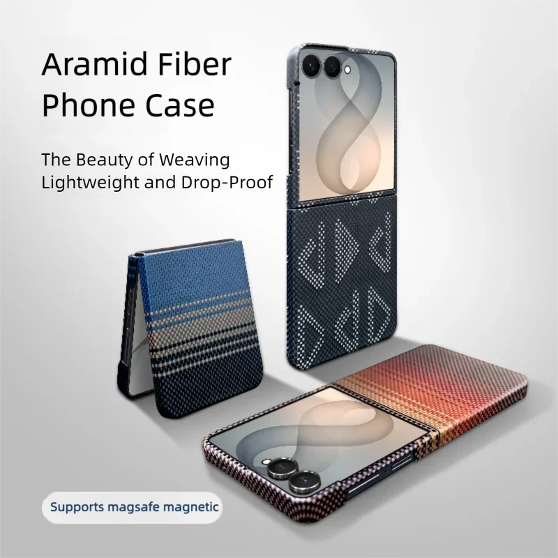 For Samsung Galaxy Z Flip 7 8 Case, 100% Kevlar Genuine Aramid Fiber Ultra Thin Magnetic Magsafe Shockproof Protective Cover