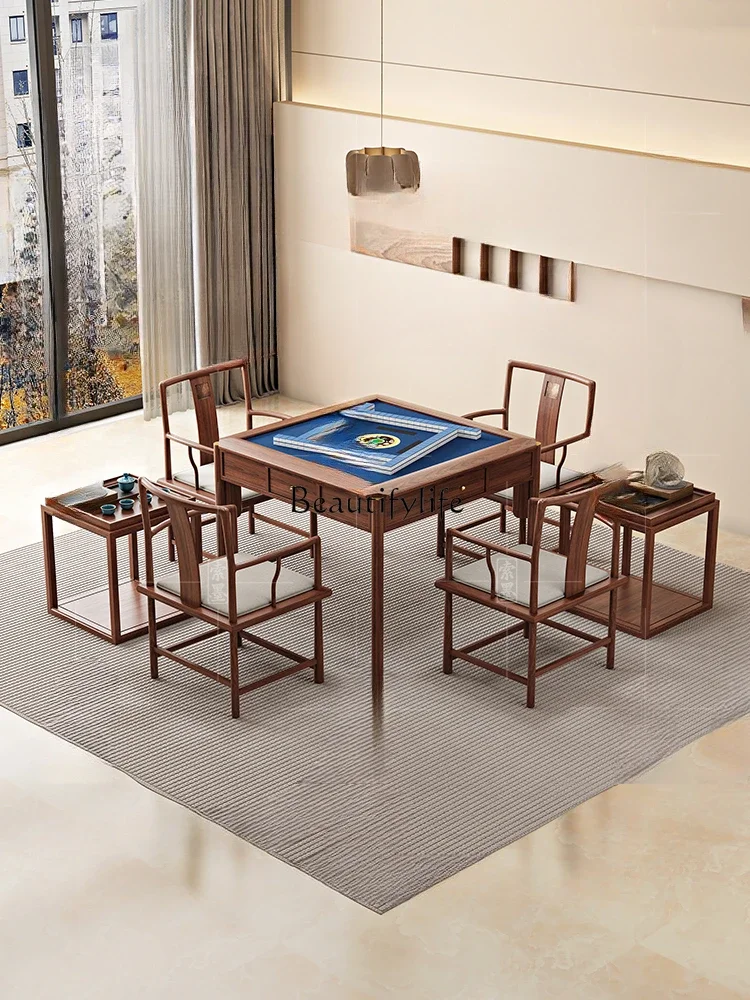 

New Chinese Solid Mahjong Table North American Black Walnut Automatic Electric Mahjong