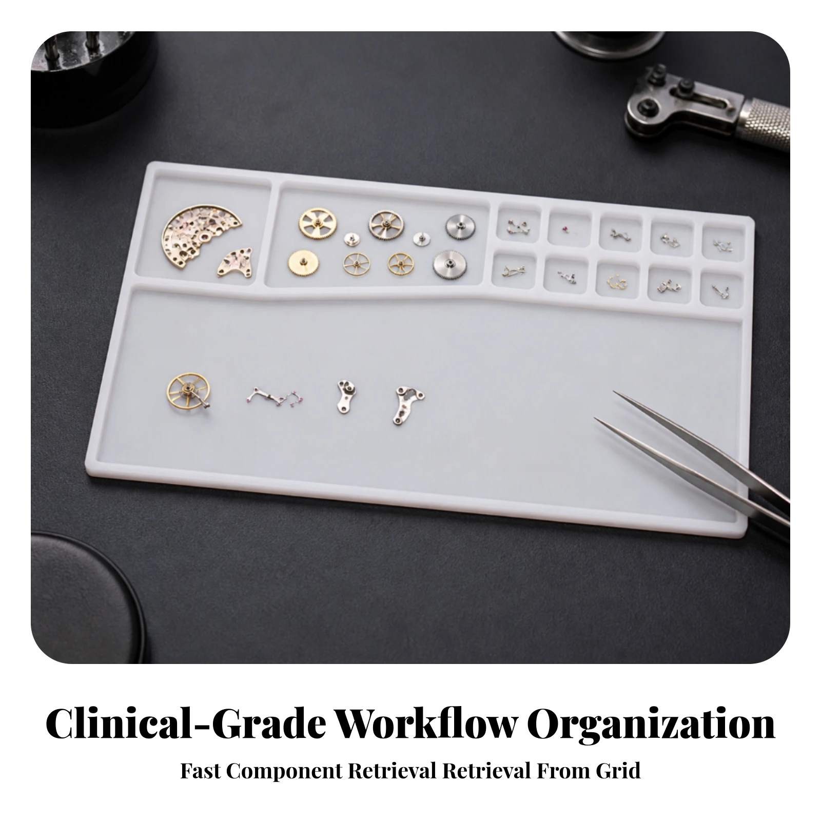 Watch-Parts Organizer Tray Non-Scratch Silicone Repair Tray with Partitions Watch Repair Mat Flexible Slim