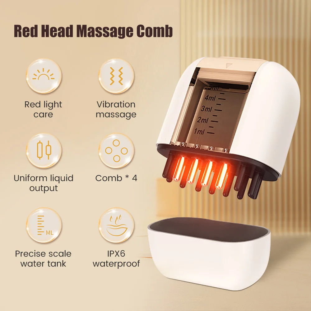 Electric Head Scalp Massager LED Red  Light Therapy Comb Vibration Massage Comb Medicine Liquid Oil Applicator Hair Growth Comb