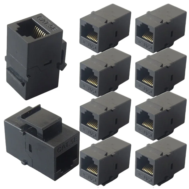 10 Ethernet LAN CAT.5E ladder connectors, RJ45 female to female plug-in coupler, 5E socket, black, white, yellow, blue