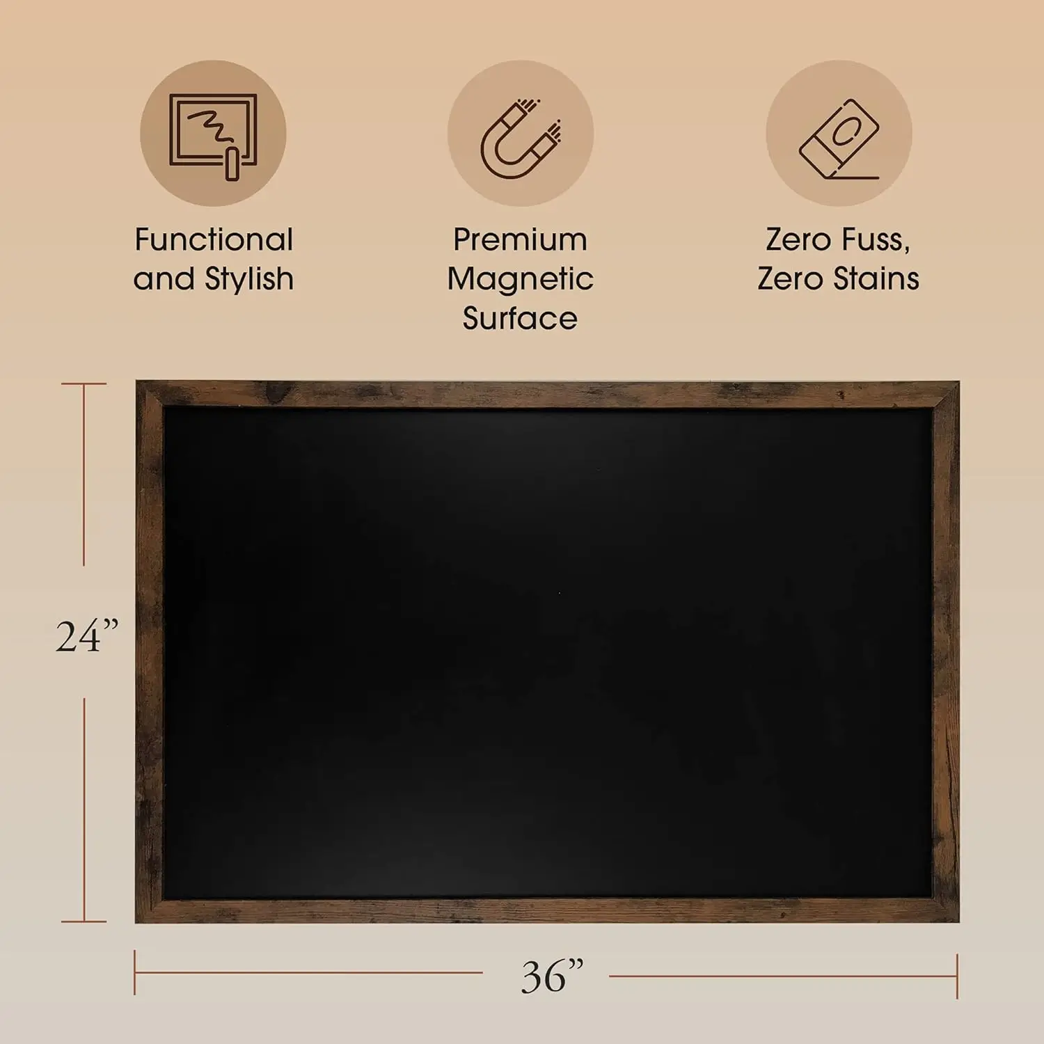 Magnetic Chalkboard with Rustic Wood Frame - 24x36in Stain-Resistant Wall Decor for Photos, Notes, and Easy Hanging